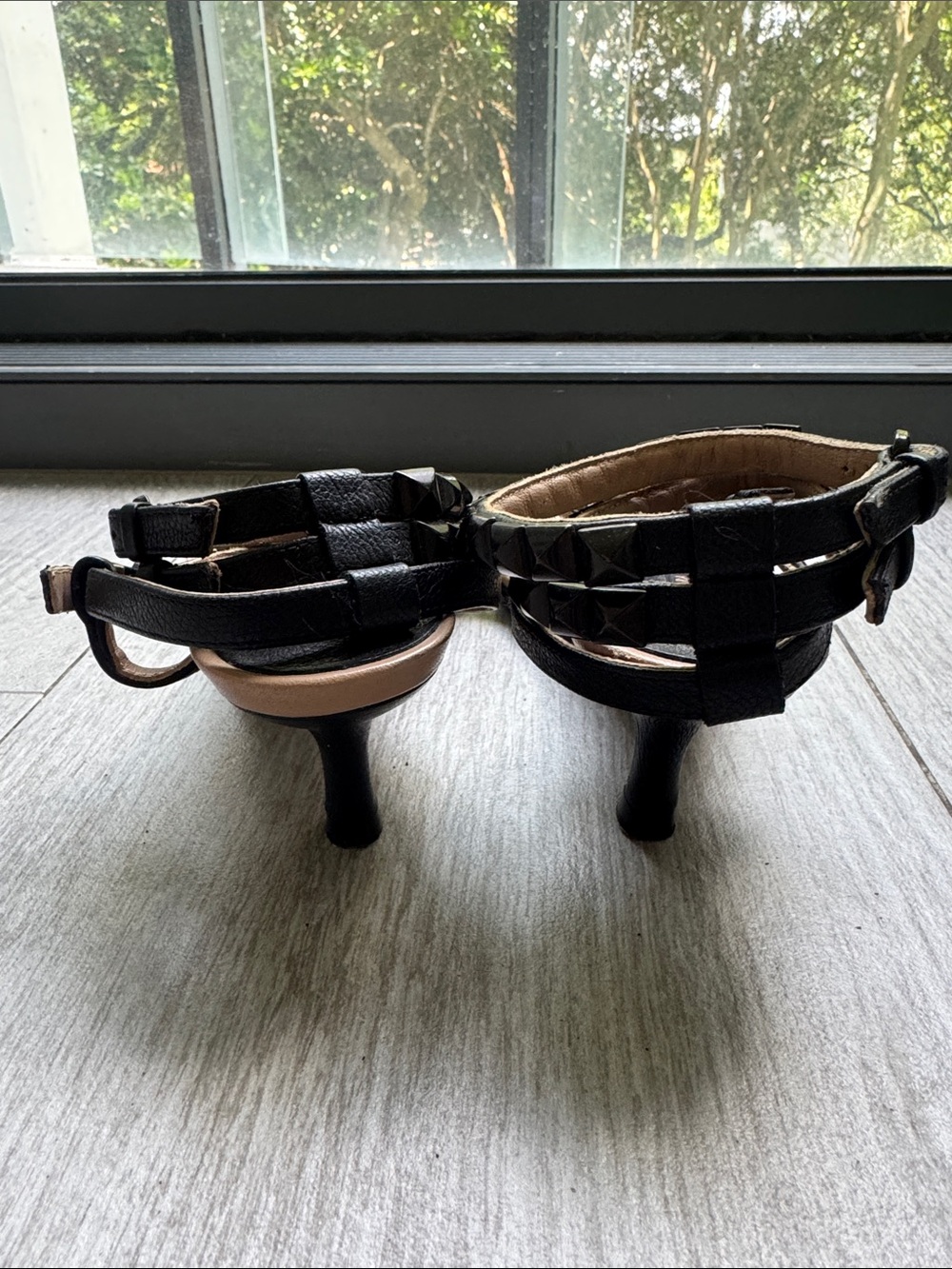 Zara Black Studded T-Strap Ankle Sandals size 37 Heels - Picture 7 of 10